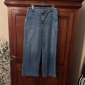 American Eagle Outfitters Women's Wide Leg Blue Carpenter Jeans Size 16R